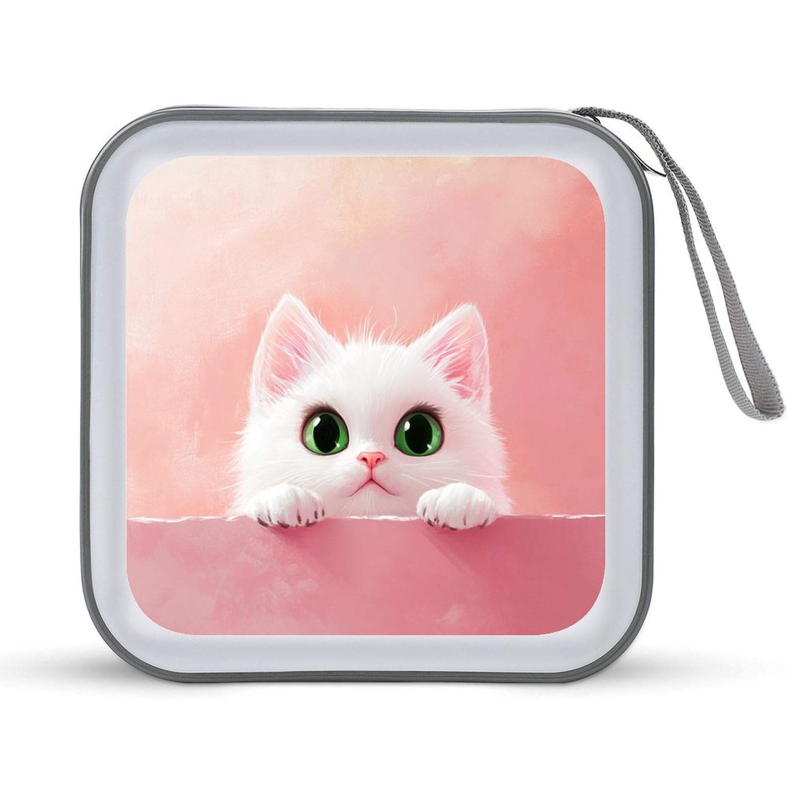 Big Green Eyes Cat Peeking CD Case DVD Storage Case Portable
