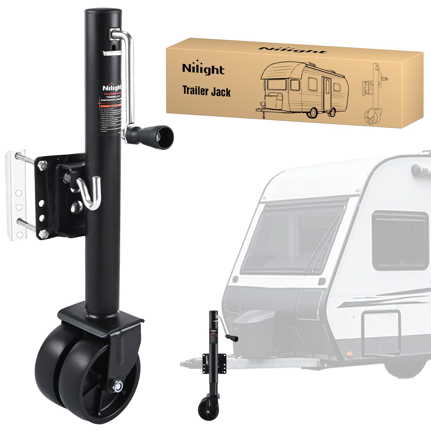 Nilight Trailer Jack with Wheel 1500 LBS 12" Vertical Travel Swivel Bolt-on Heavy Duty Trailer Tongue Jacks Wheel Alloy Steel Utility Boat Trailers