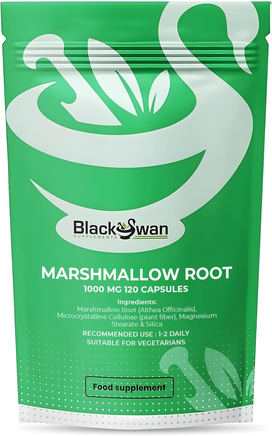 Black Swan Marshmallow Root Capsules – 1000mg Digestive Respiratory Health Skin Metabolic Weight Management UTI Support Natural Supplement – 120 Capsules 4 Month Supply