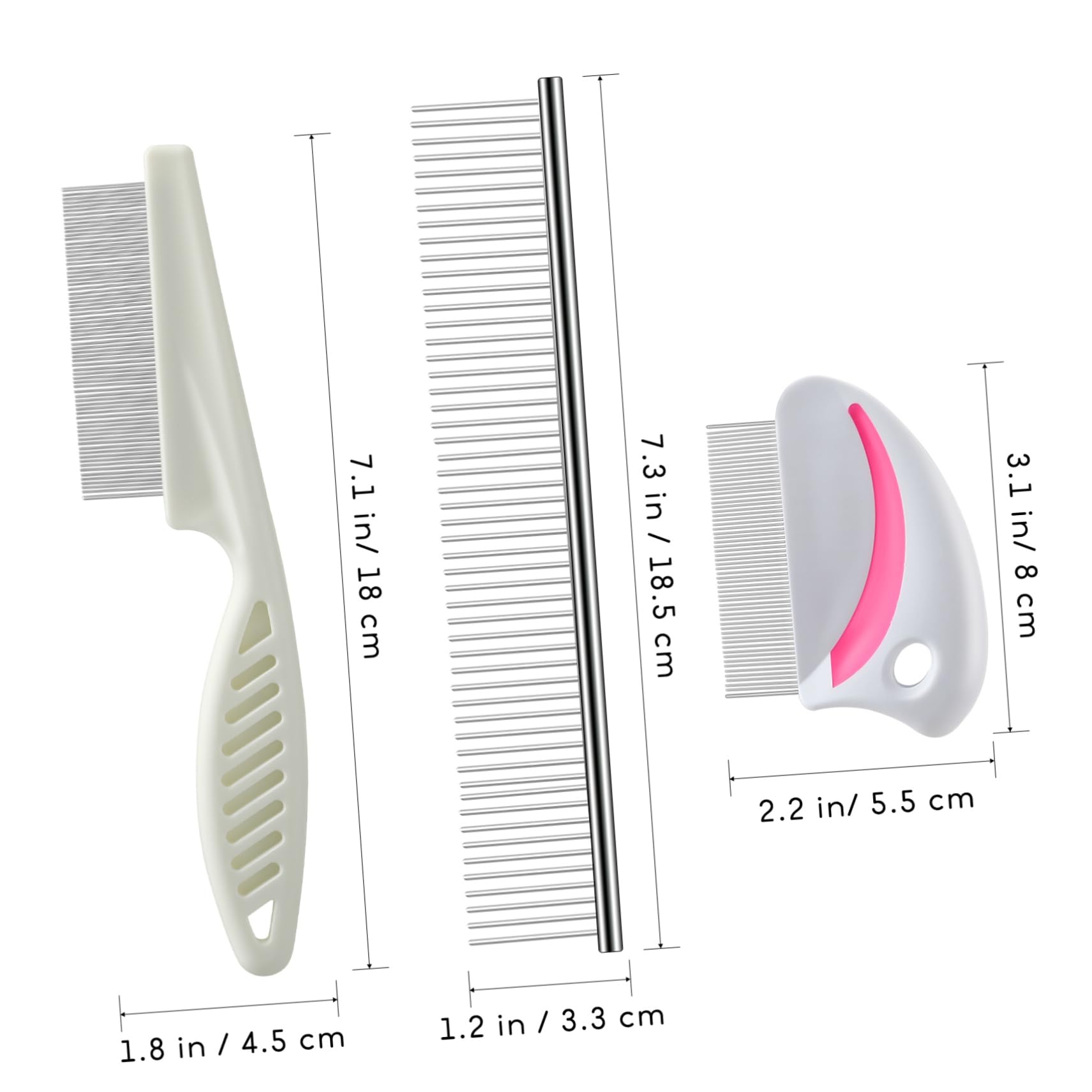 Mikikit 3pcs Pet Grooming Combs Ergonomic Dog Brush Kit for Hair Removal Dematting Skin Massage Grooming Tools for Cats Dogs