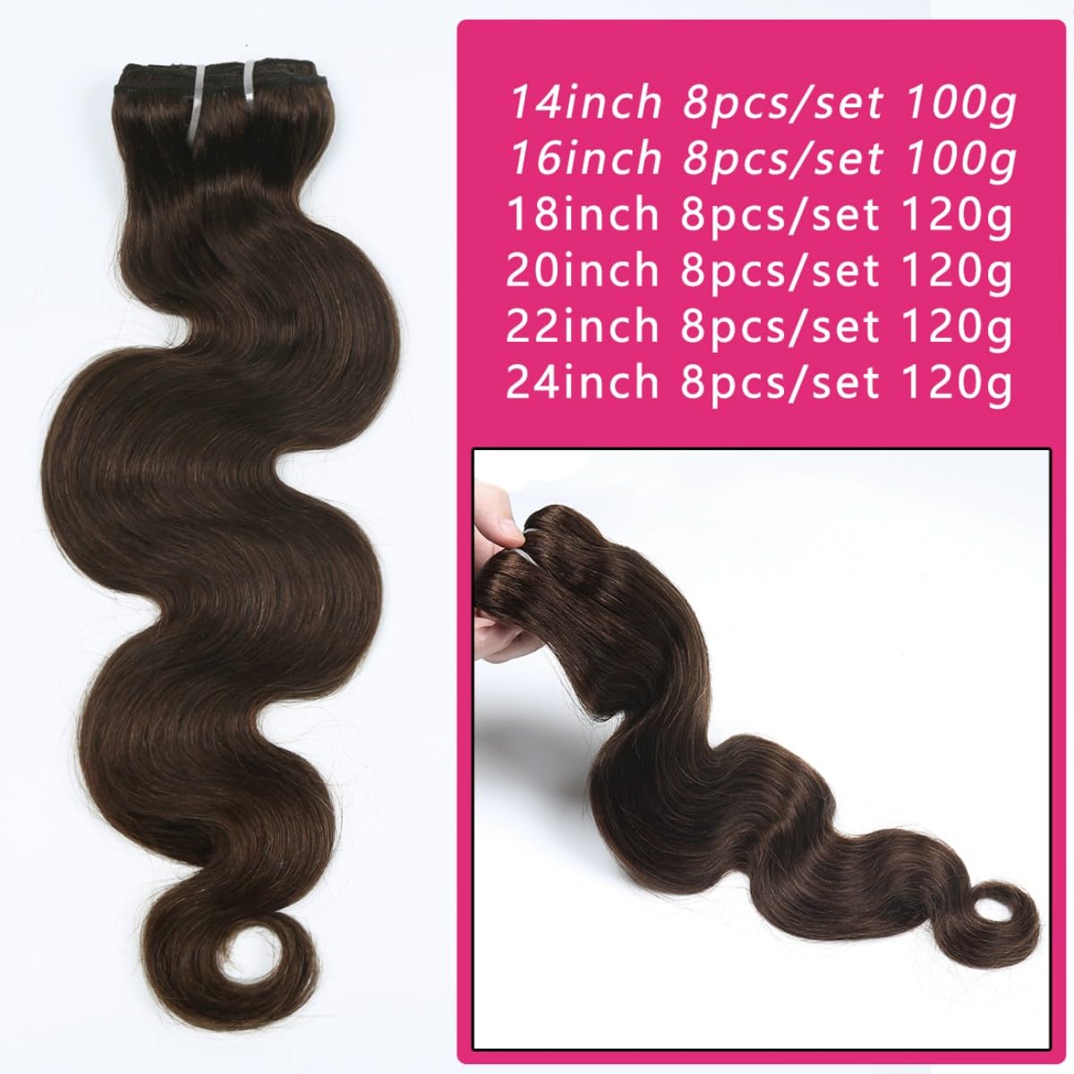 Sexycat Body Wave Hair Extensions Clip in 24 Inch 8Pcs 120g Clip in Hair Extensions Real Human Hair - Image 3