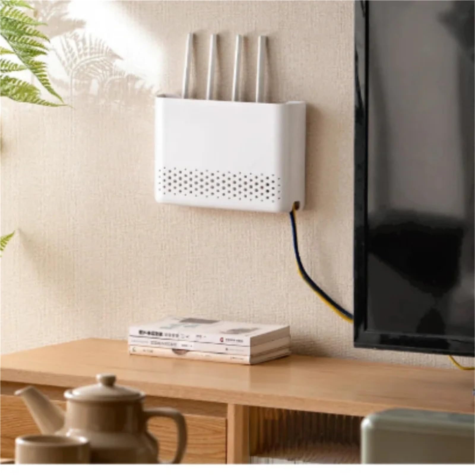 Router Schrank Aufbewahrungsbox for WLAN-Router ohne Bohren, Wandaufhängung for den WLAN-Halter und das Regal im Wohnzimmer(L)