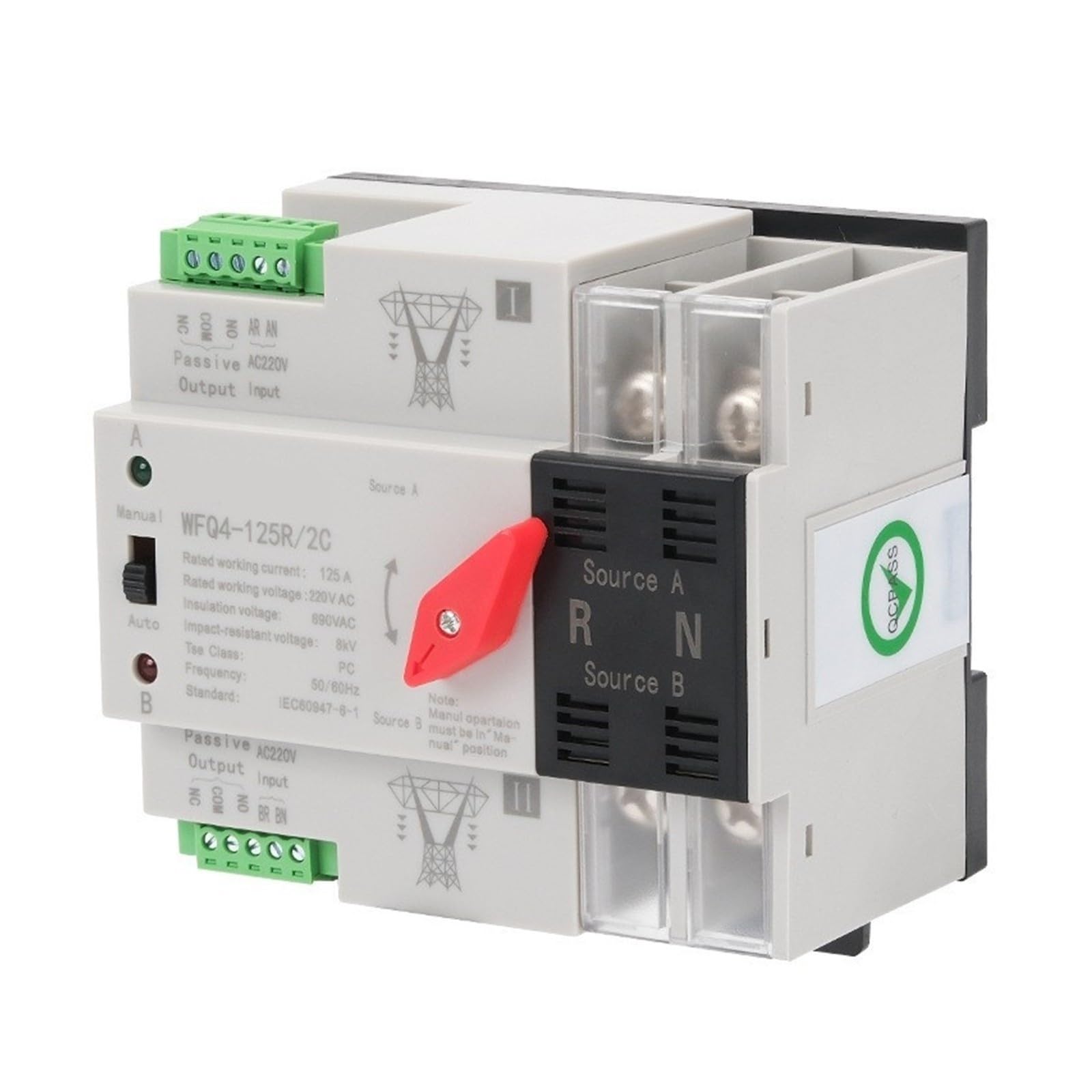 Interruptor de transferencia automática Interruptor de transferencia automática de fuente de alimentación dual 2C3C4C Conmutación de nivel de milisegundos 100A(Wfq4-125/3cmainsmodel220v)
