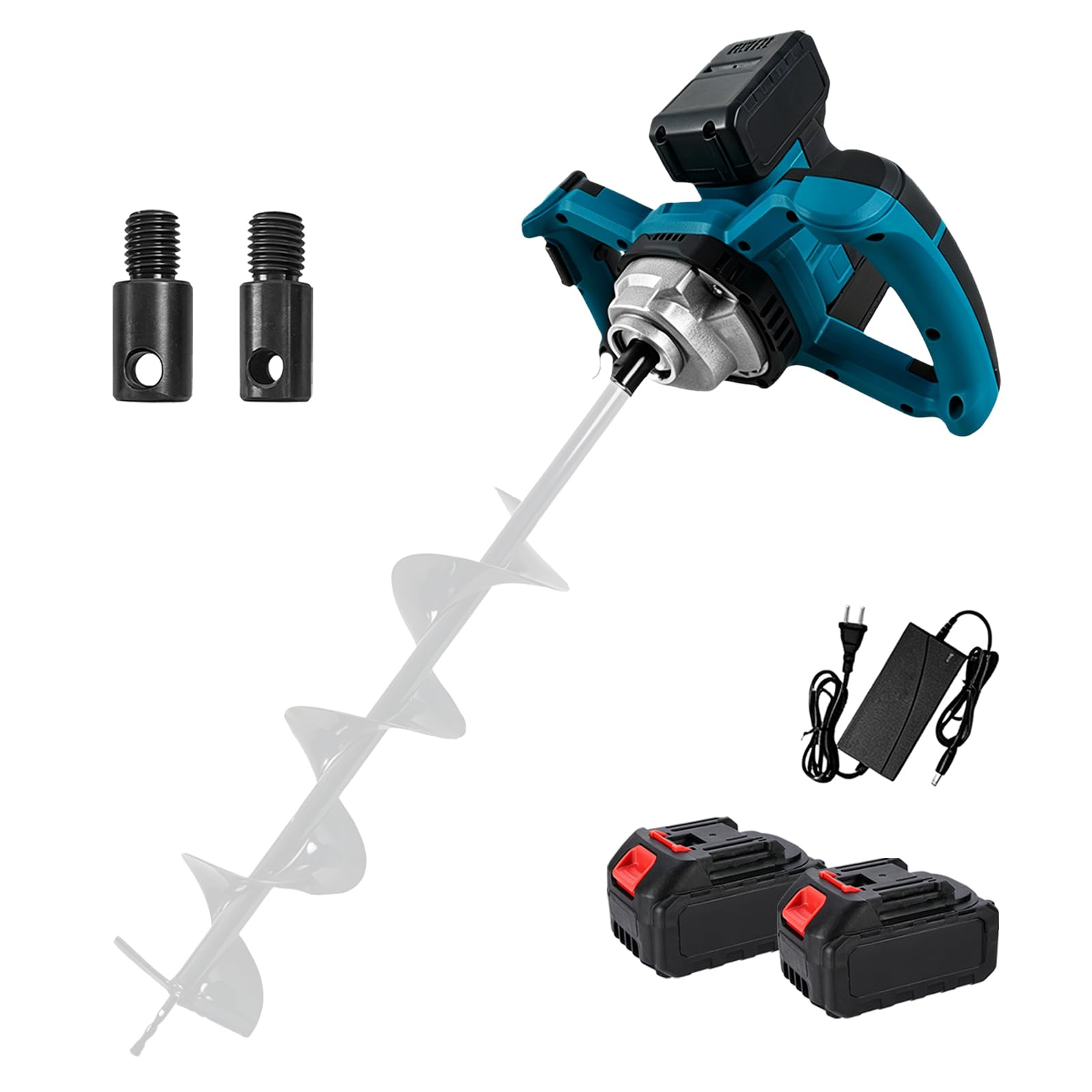 Tarière Sans Fil, 1200W Moteur Sans Balais, Tarière Professionnelle (Forets non Inclus) pour Construction de Clôtures, Jardin et Fondations, Mélangeur de Mortier, Incluse Batterie et Chargeur