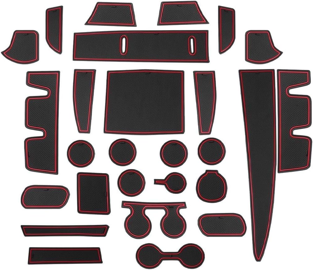 SKTU 2021-2026 Sienna Door Slot Mat for 2025 2026 Toyota Sienna Accessories Door Groove Gate Pad 27PCS Fit 2021-2026 Sienna Door Compartment Cup Center Console Liners 2026 Sienna Floor Liners (Red)