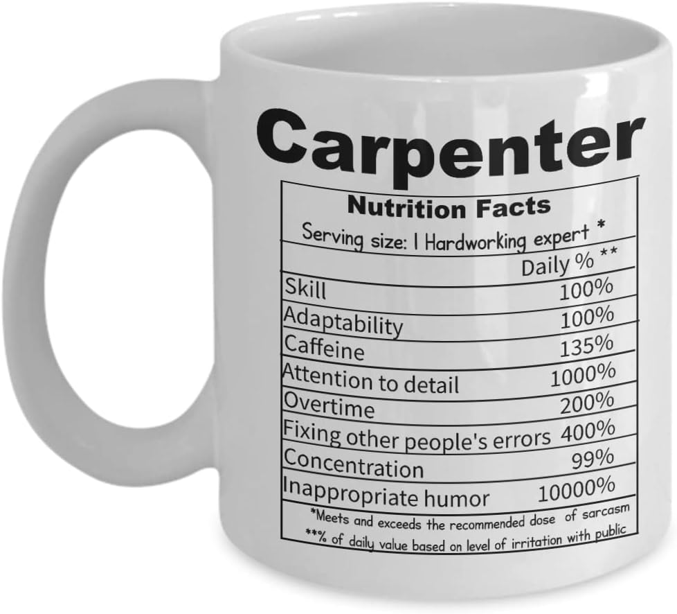 Nutritional facts Carpenter mug, funny Carpenter cup