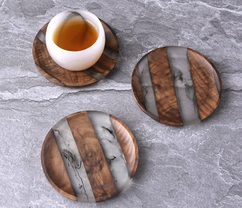 Unique Wood & Resin Coasters Set - 4 Drink Mats for Tabletop Protection, Elegant Decor for Home, Office & Bar Gift for Sister's mom Teacher