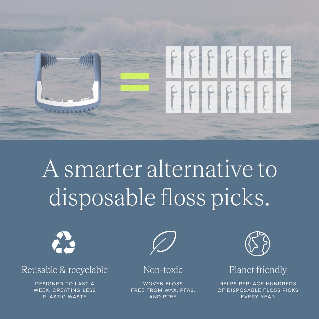 Slate Origin - Flosser elettrico 3 in 1, alimentato a batteria, inventato dal dentista, con testine riutilizzabili, spazzole per gengive e raschietto per lingua, 12.000 vibrazioni soniche, senza PFAS