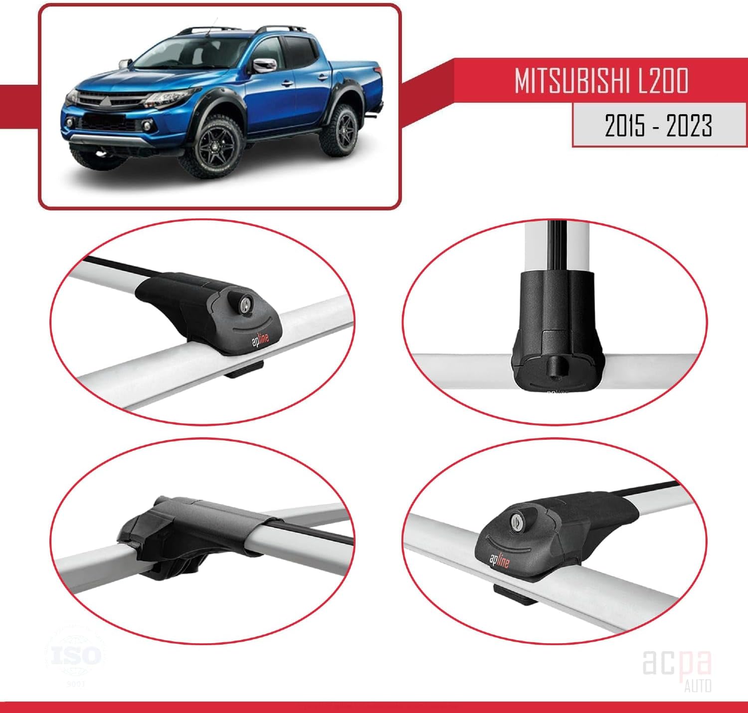 Compatible with Mitsubishi L200 2015-2023 Roof Rack ACE-1 Roof Rack Pack Rack Grey