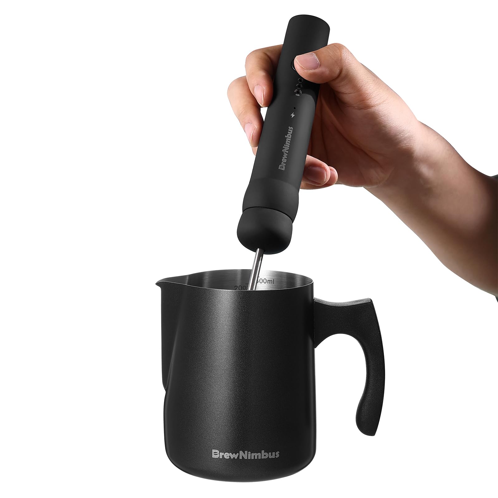 Jarra de espuma de leche, jarra de espuma de acero inoxidable de 600 ml con marcas de medición duales, taza espumadora para espresso, capuchino, arte latte