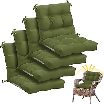 Marsui 4 Pcs Outdoor Indoor High Back Chair Cushions Patio Furniture Tufted Pillow with Ties Water-Resistant Replacement Outdoor Rocking Chair Cushions, 42 x 21 Inches (Moss Green,Solid Color)