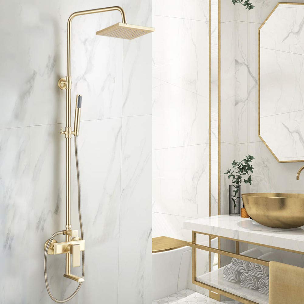 Yniyujkl Brushed Gold A Brushed Gold Shower Faucet Rainfall Shower Faucet Bathtub Mixer Tap With Hand Shower Bath Shower Water Mixer Tap Shower Sets-Brushed Gold C,