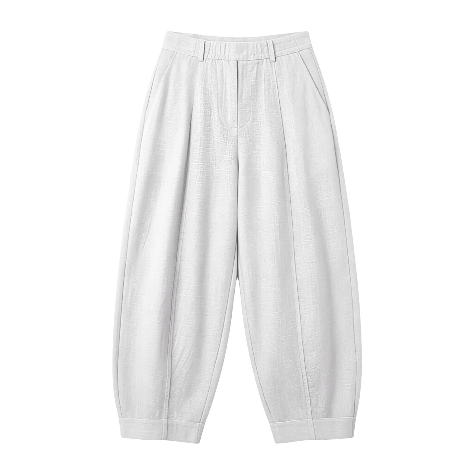 Leichte Hosen Damen Sommer Lang Hoher Breiter Elastikbund Sommerhose Palazzo Einfarbig Ballonhosen Leinenhose Luftiger Stoff Stoffhose Freizeithose Seitentaschen Für Outdoor Und Urlaub