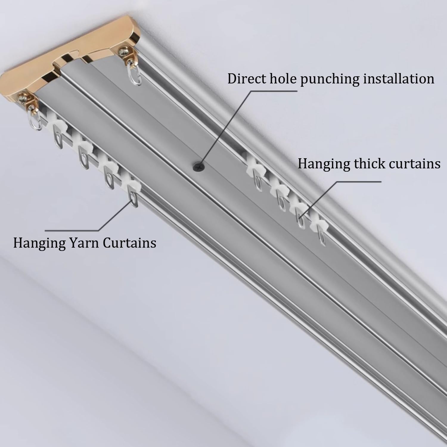 Heavy-Duty Ceiling Curtain Rods Track - Room Divider & Window Treatment, Includes Installation Hardware & End Caps, Available in Gold, Black, White, Gray - 4.7m (15.4ft)