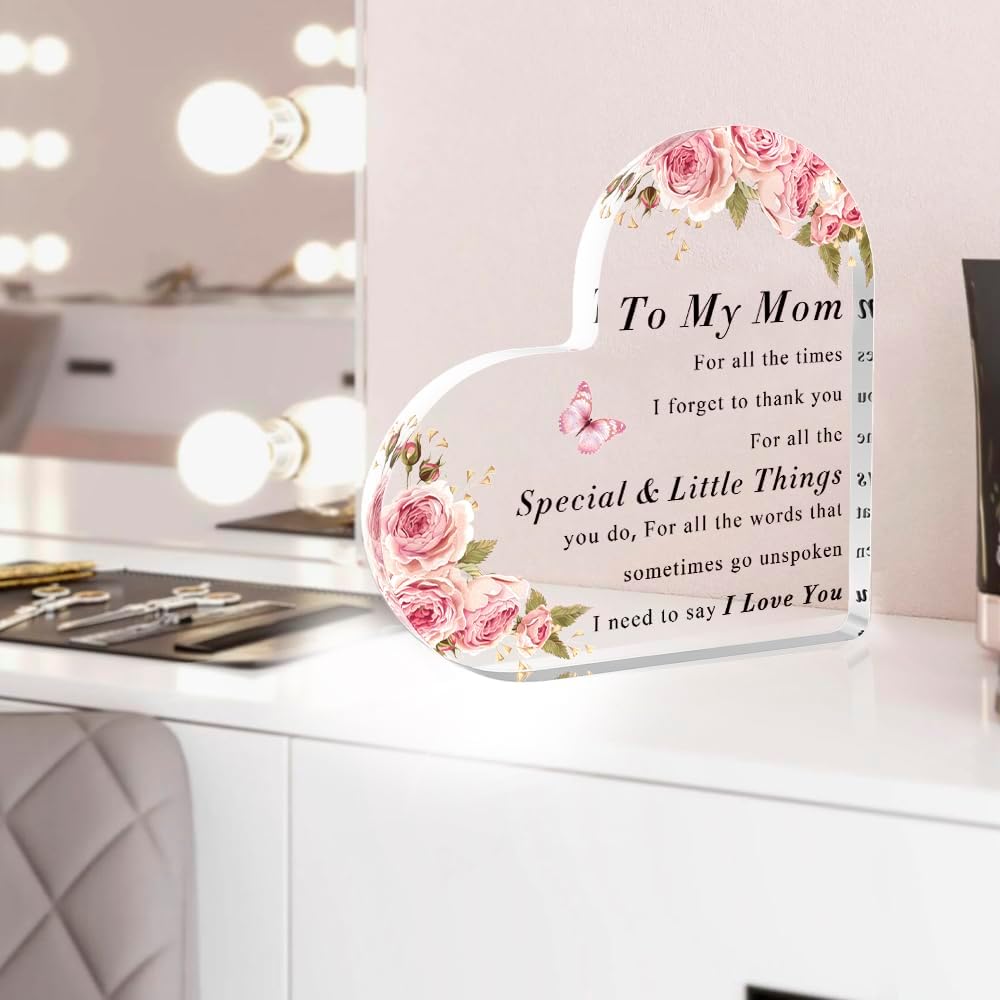 Gifts For Moms Mother's Day Gifts For Mom From Daughter Son Mom Birthday Valentines Gift Heart Acrylic Plaque For Moms Best Mother Gift Best Stepmom Present - Image 5