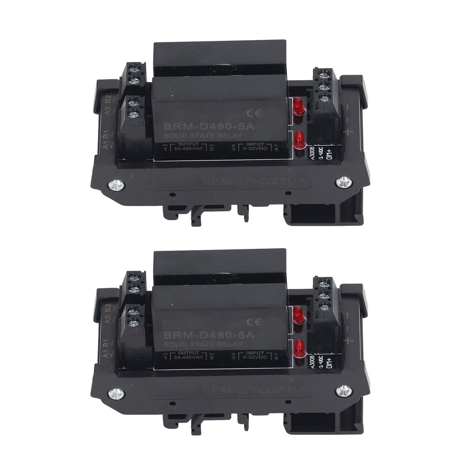 Solid State Relay Module, 3-32VDC Input DIN Rail Mount Resin Seal Plug and Play Resistant 2pcs DC to AC Equipment Relay Module