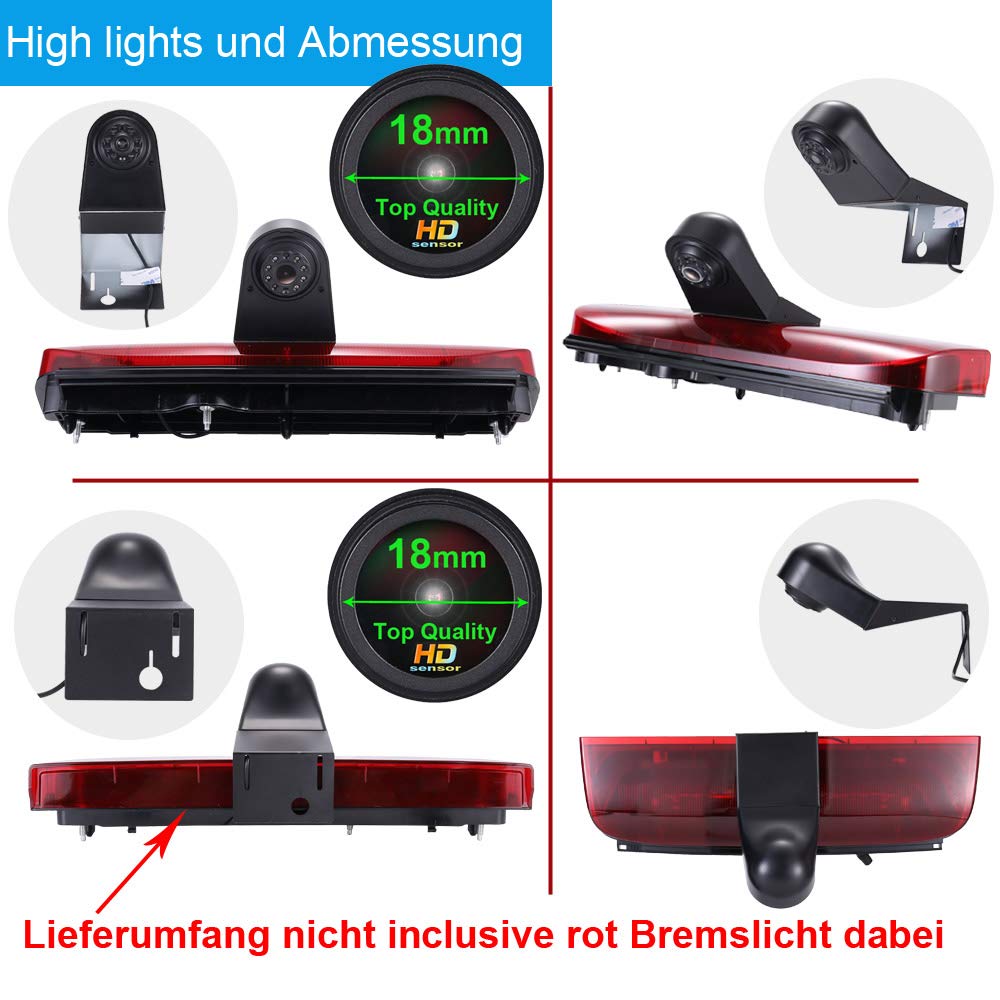 1280 x 720 pikseli, 1000 TV Lines Auto Top Mount Third 3. Hamulec światła hamowania, kamera cofania do Ford Transit Connect 2014-2017 Transporter Business MPV SUV Bus + 7" Auto Reverse Monitor
