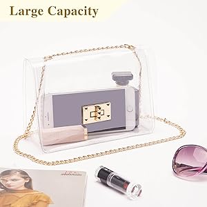 COROMAY Sac à Main Transparent Pour Femme, Sac Transparent Approuvé Par Les Stades, Sac à Main Transparent, Argent, 7.1x6.7x2.6 Inch