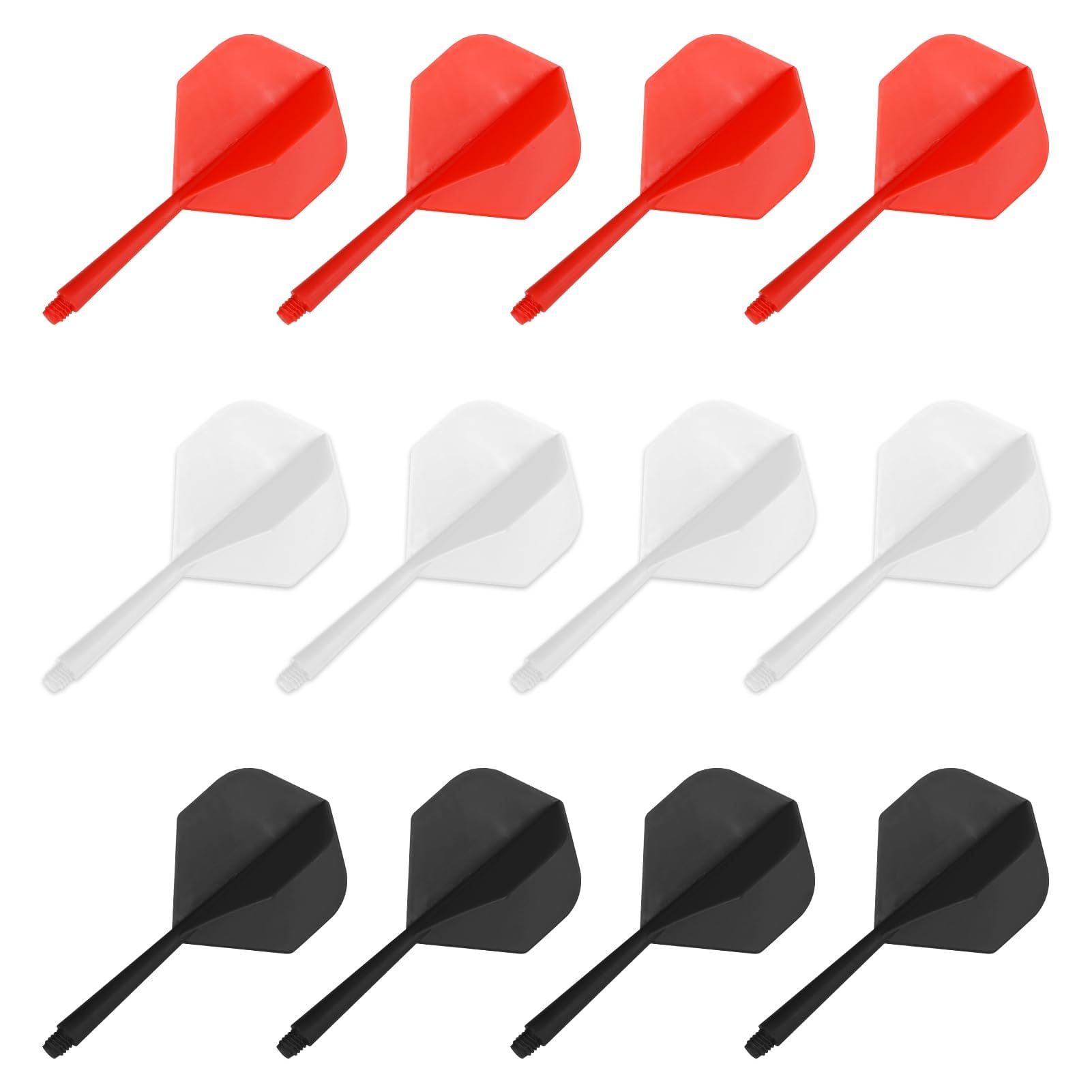 unillea 12Pcs Dart Shafts and Dart Flights Made of One Piece, All In One Dart Flights, Dart Accessories,Ideal for Professional and Casual Darts Players(black/red/white)