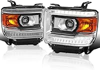 SPEC-D TUNING Chrome Projector Headlights w/LED DRL Strip for 2014-2018 GMC Sierra 1500/2500/3500 - Left+Right Pair