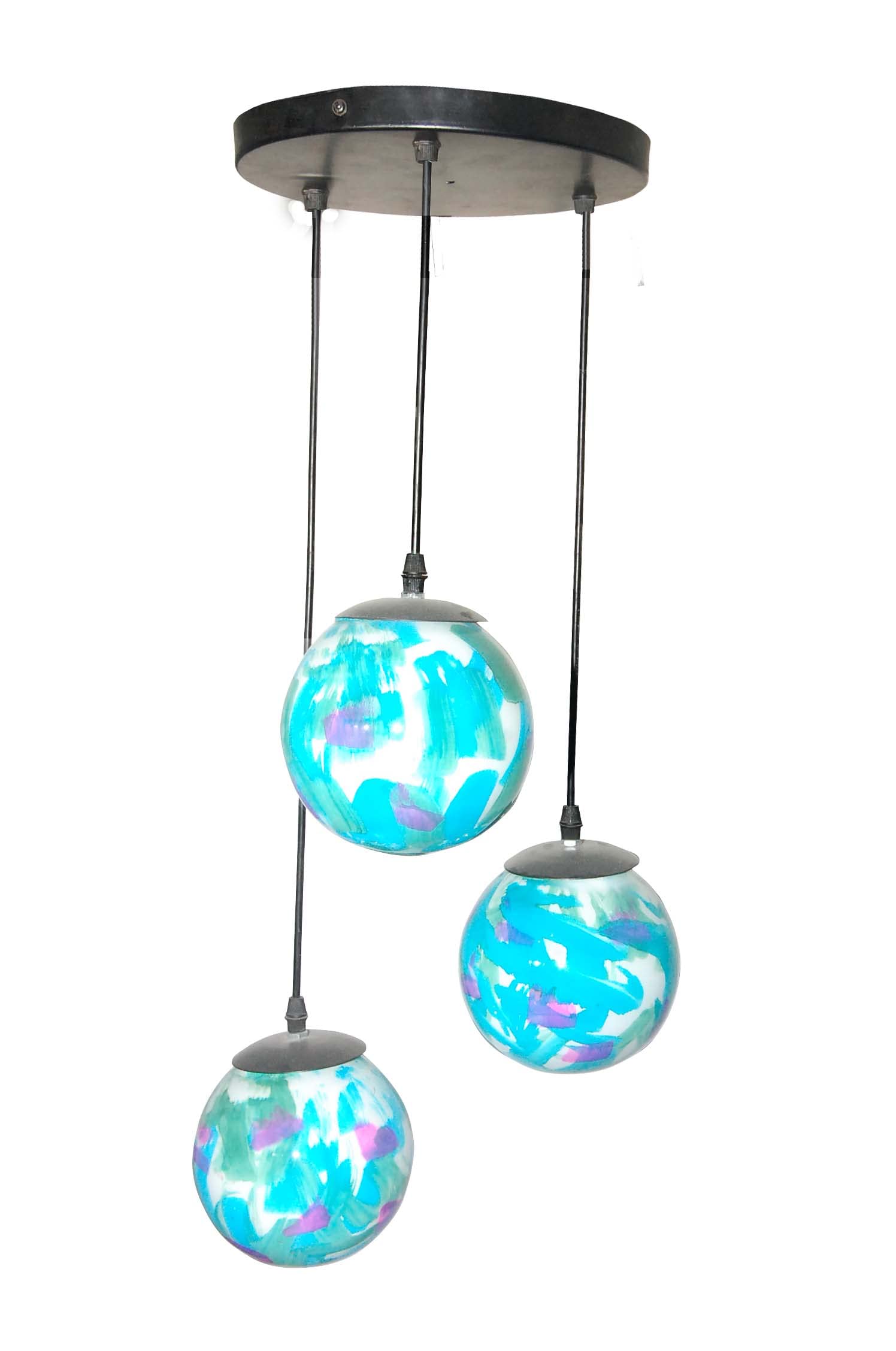 ATHARV DECOR Glass Three Light Ceiling with Black Fitting Chandelier Hanging for Bedroom, Living Room, Restaurant Pendants Ceiling Lamp Chandelier Ceiling Lamp (Bulbs not Included)