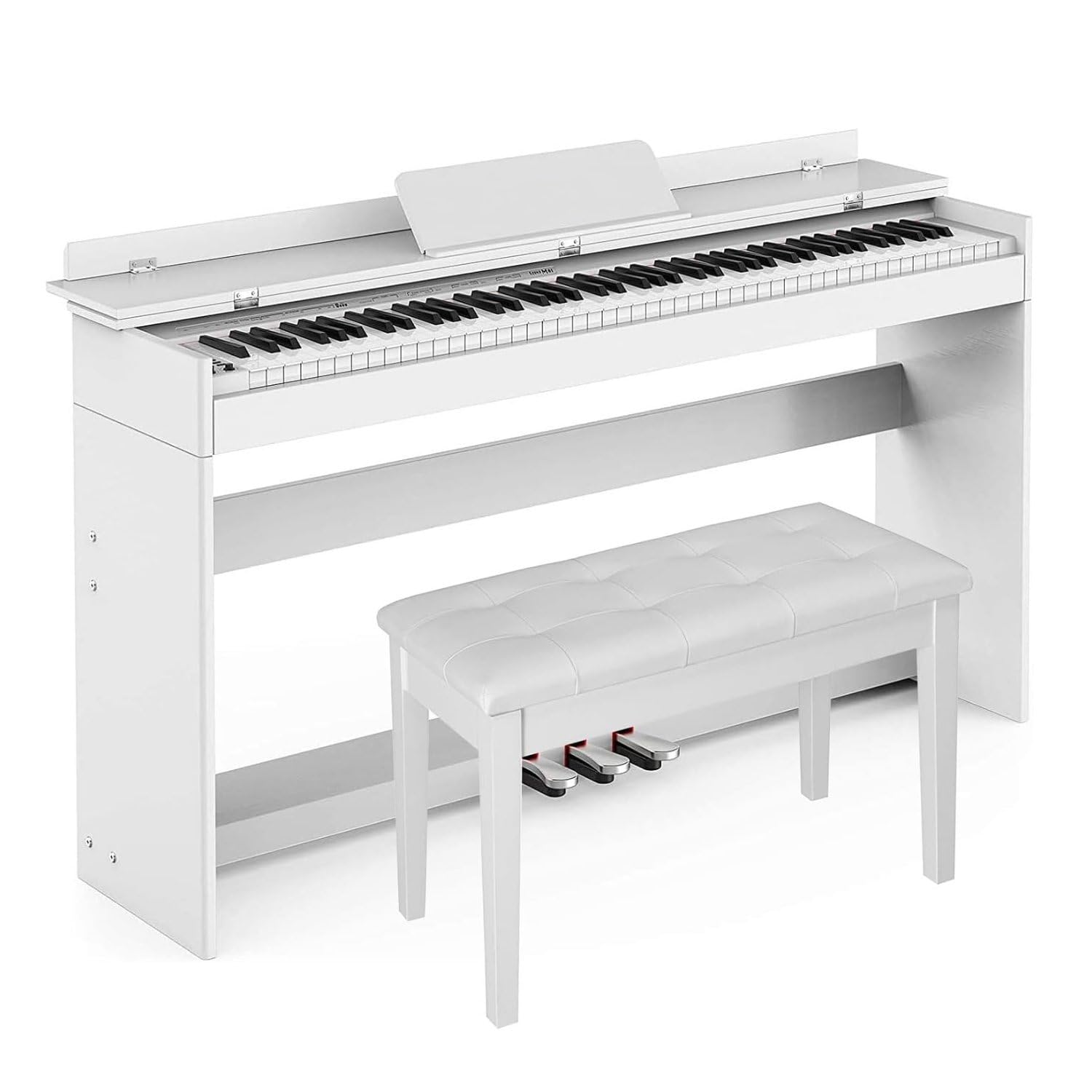 YALLA HomeGym White Digital Piano 88 Hammer Action Semi Weighted Keyboard, Beginner Home Digital Piano with Headphone/Power Adapter/3 Pedals/MP3 Function/Flip Key Cover & Bench Stool