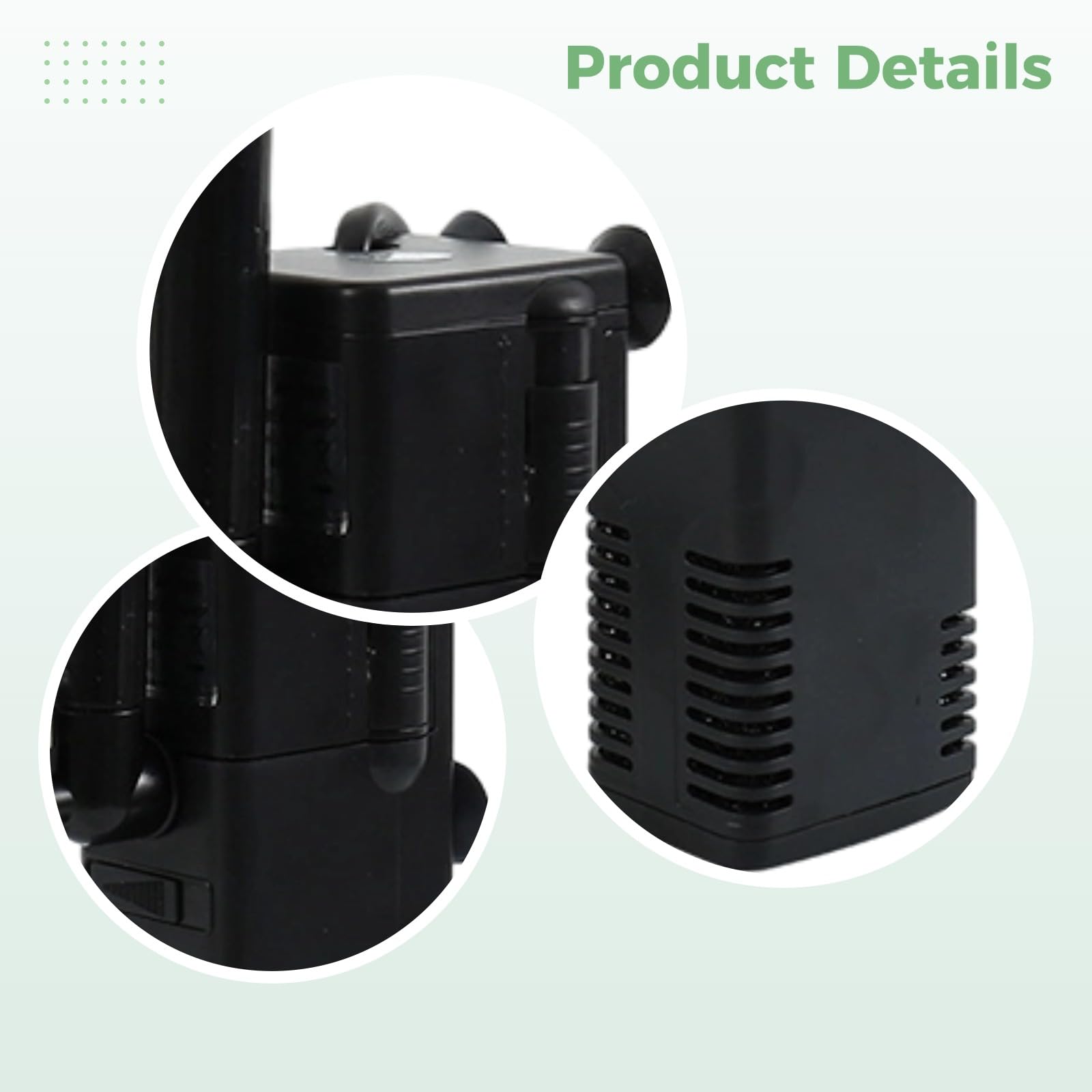 AP-1000L Innenfilter für Aquarium, 3-in-1-Tauchpumpe für Fischbecken und Schildkrötenbecken, mit Aktivkohle, einstellbarem Durchfluss, für niedrigen Wasserstand, kompakt, 17 x 4,8 x 4 cm