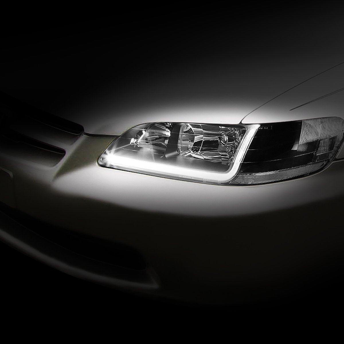 DNA MOTORING Pari of Headlights With LED DRL Bar Compatible with 98-02 Accord, Black/Clear, HL-LB-HA98-BK-CL1