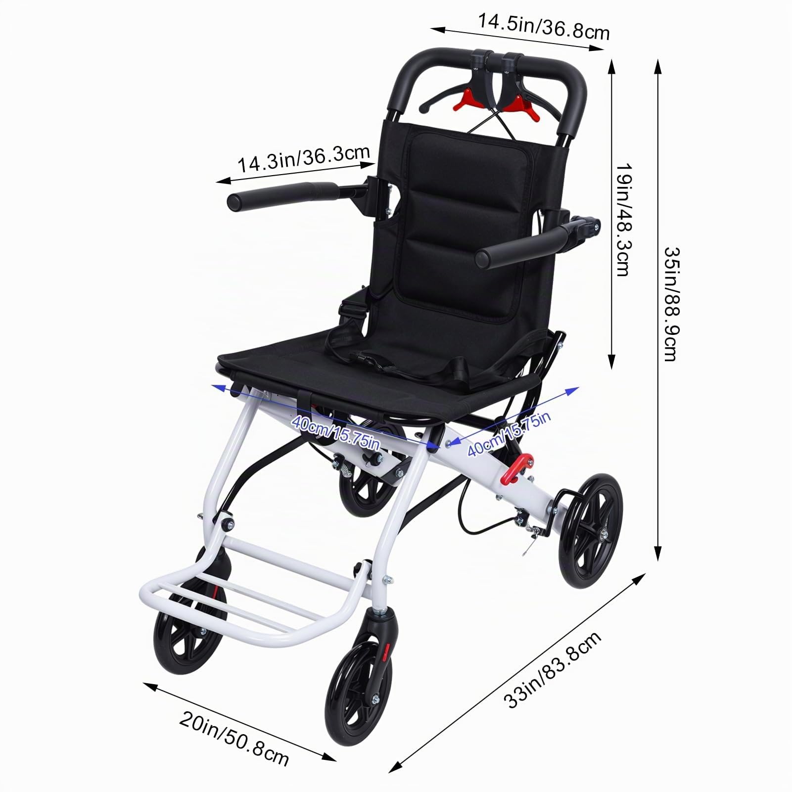 Rollstuhl Faltbar Leicht 8,8kg, Leichtgewicht Reiserollstuhl Ultraleicht Faltbar, Tragbarer Transportrollstühle mit sicherheitsgurt und Fußstützen, Für Behinderte und Senioren Weiß