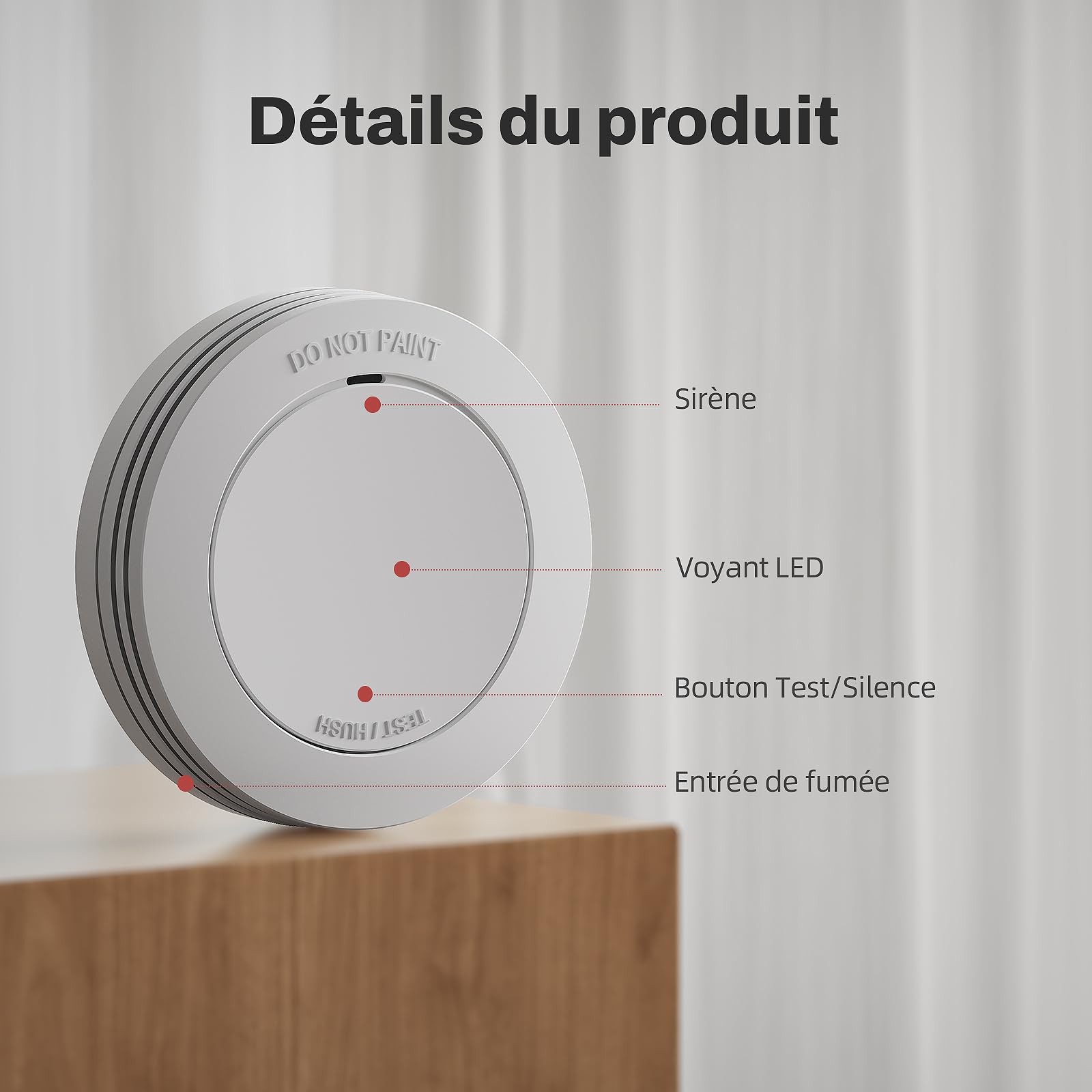 Safeliveo Détecteur de fumée, Alarme Incendie Ultra-Fin, Batterie 10 Ans, sans LED Clignotante, Fonction Test et Silencieux, 85 DB, avec tampons adhésifs, Lot de 3