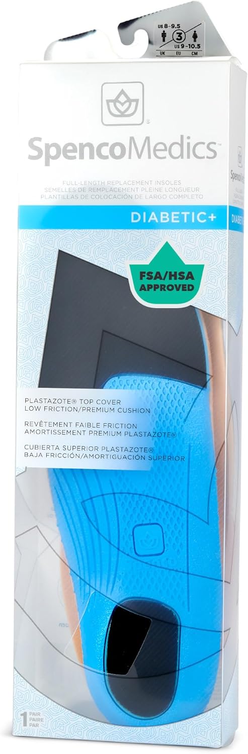 Spenco Medics Diabetics Plus Full Length Arch Support Insole Women's 9-10.5/Men's 8-9.5