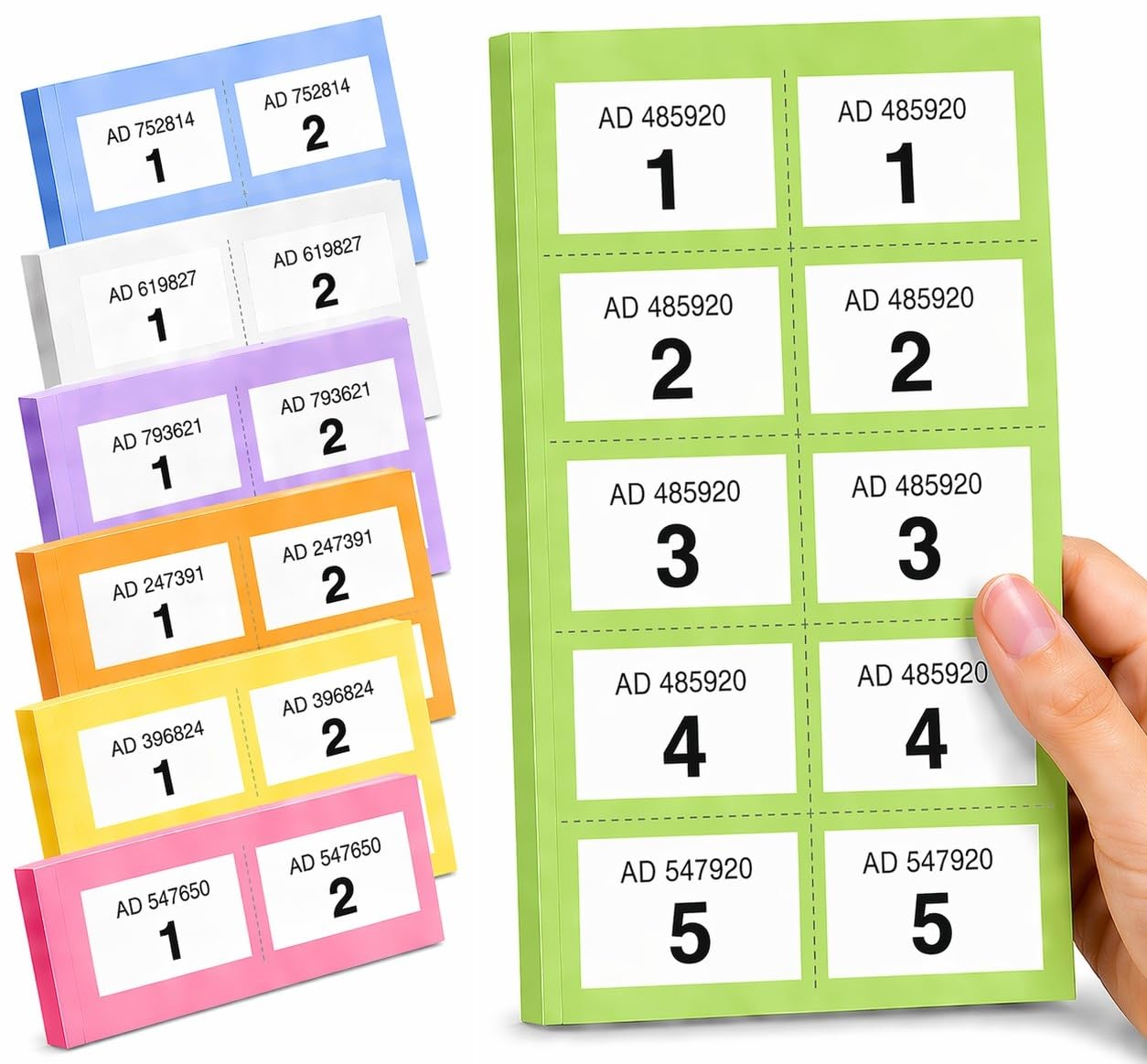 YLAB Raffle Tickets Book 1-1000 – Perforated, Security Numbered | Choose Colour: Pink, Blue, Green, Orange, Purple, White, Yellow | Fundraising, Prize Draws, Cloakroom, Events (Green)