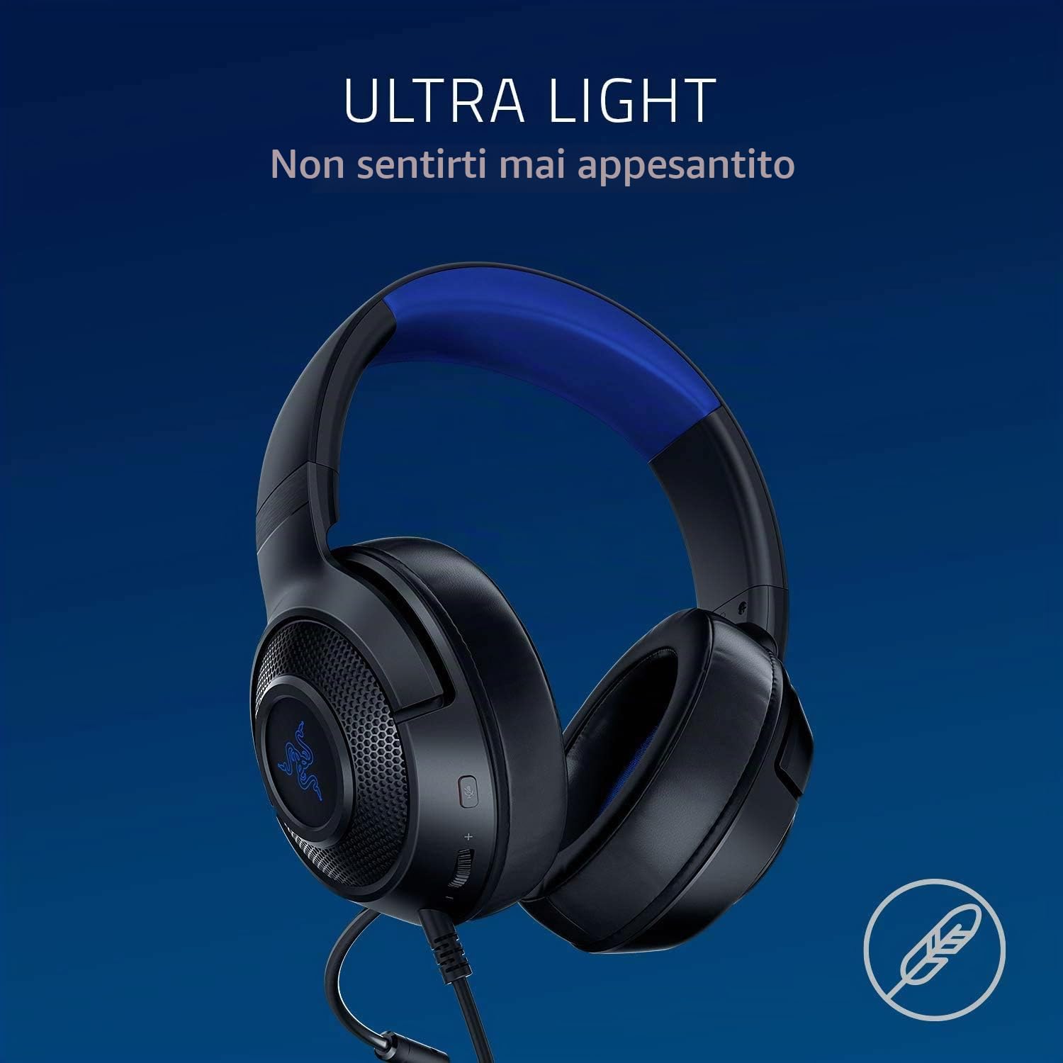 Razer Kraken X - Cuffie da gioco ultra leggere per console con audio surround 7.1, con telaio leggero, microfono cardioide pieghevole per PC, Xbox, PS4, Nintendo Switch, colore: blu/nero