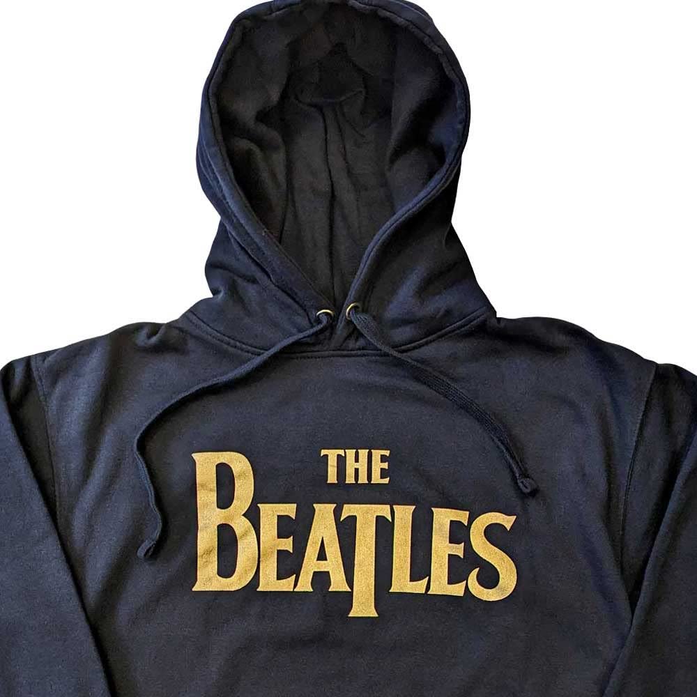 Rock Off officially licensed products The Beatles Felpa con Cappuccio Oro Drop T Band Logo Nuovo Ufficiale Unisex Navy
