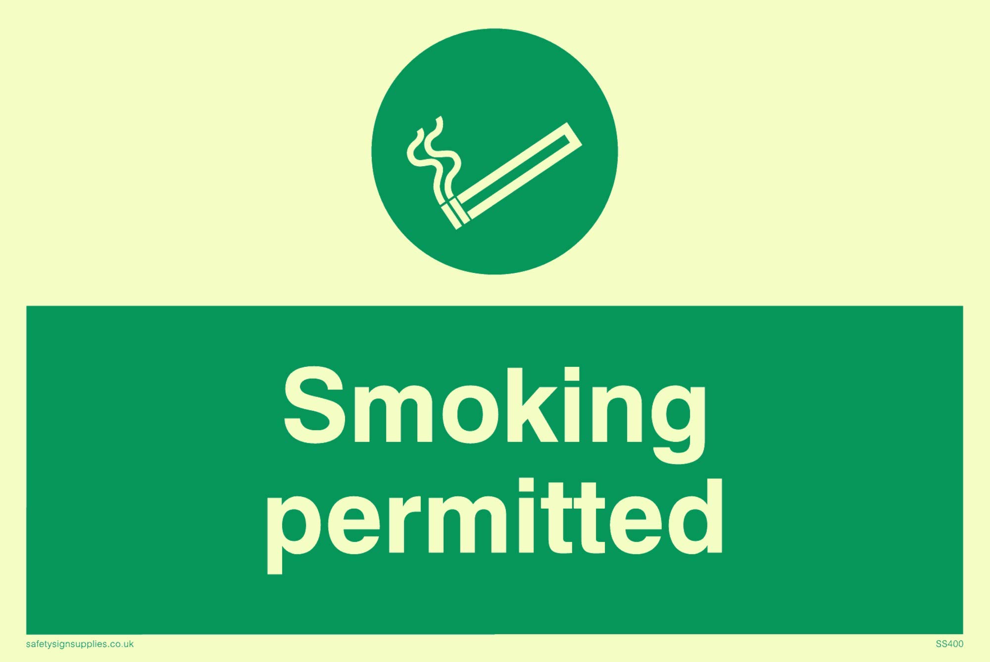 Viking Signs SS400-A6L-P "Smoking Permitted" Sign, Semi-rigid Photoluminescent Plastic, 100 mm H x 150 mm W