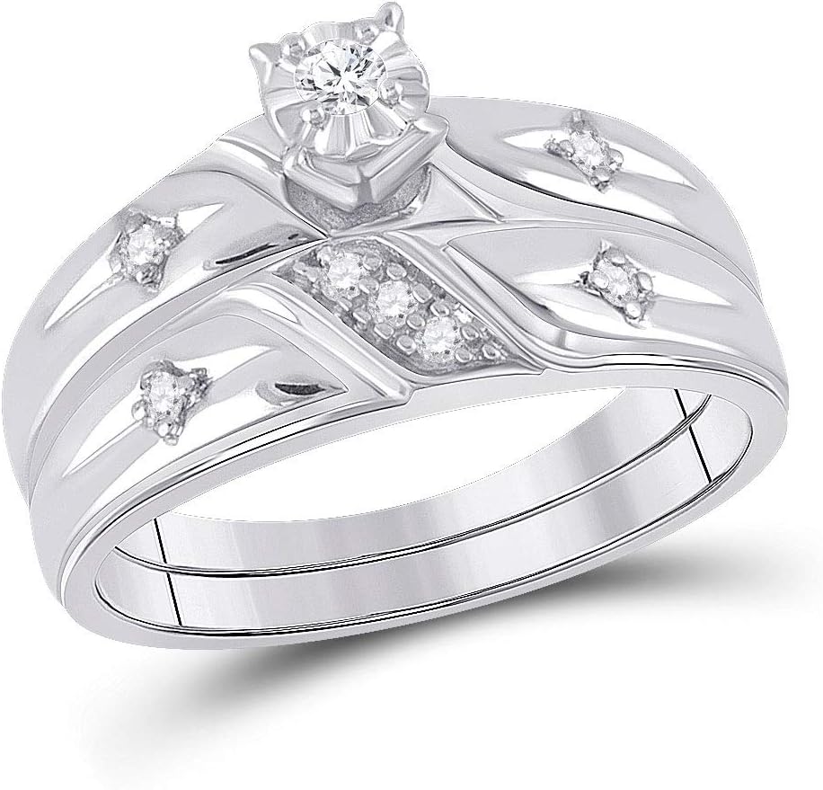 925 Sterling Silver Trio His & Hers Round Diamond Cross Matching Bridal Wedding Ring Band Set 1/5 Cttw