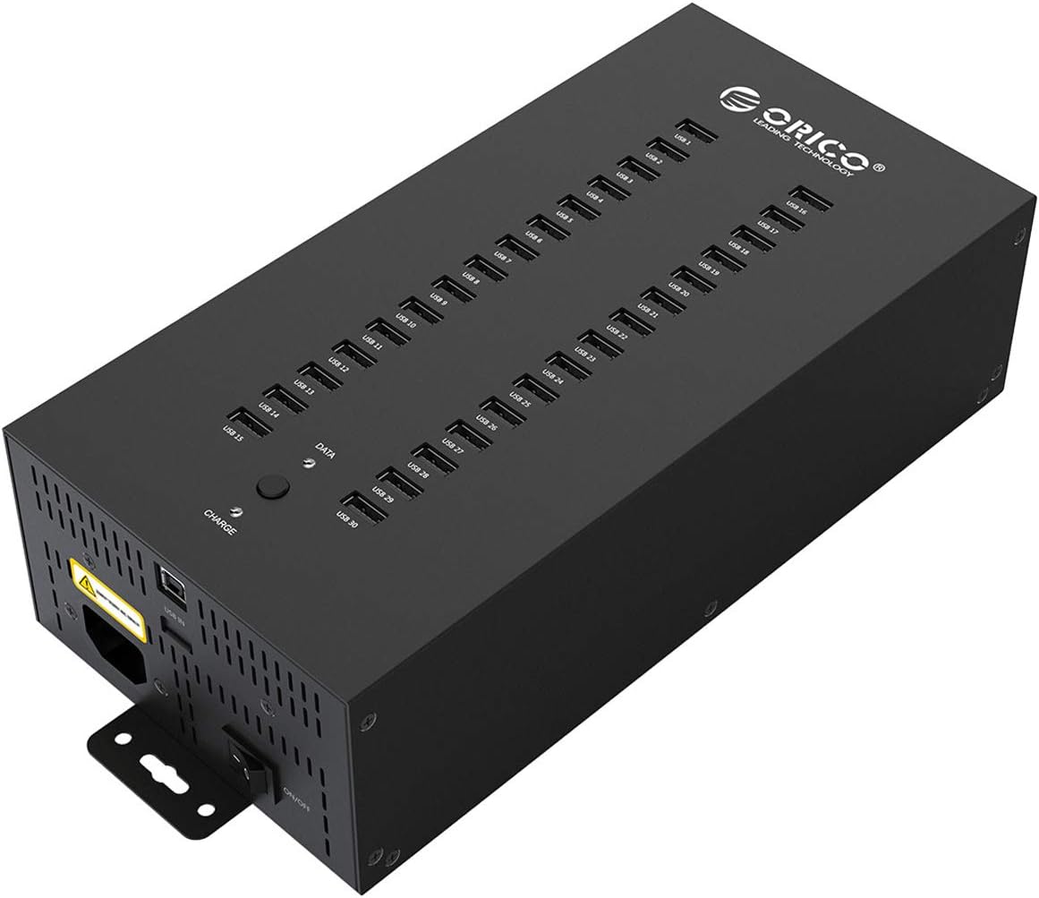 ORICO Industrial USB Hub, Powered Data Hub, 30 Port USB 2.0 Splitter, Full Metal Case, Wall Mountable, Batch Data Transfer