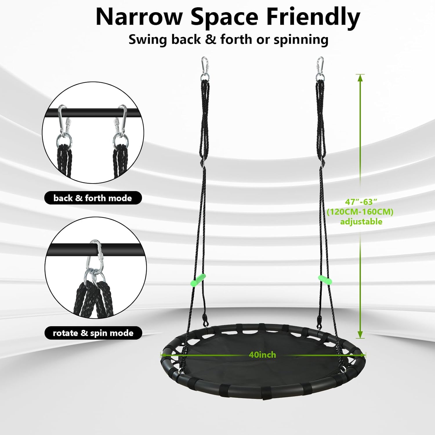 40 inch Diameter Saucer Swing - 1 Inch Diameter&1MM Thick Sturdy Steel Frame with Thick Foam Pipe Cover and Durable PP Mat - Perfect for Outdoor Fun and Relaxation (40 inch Diameter, Black)