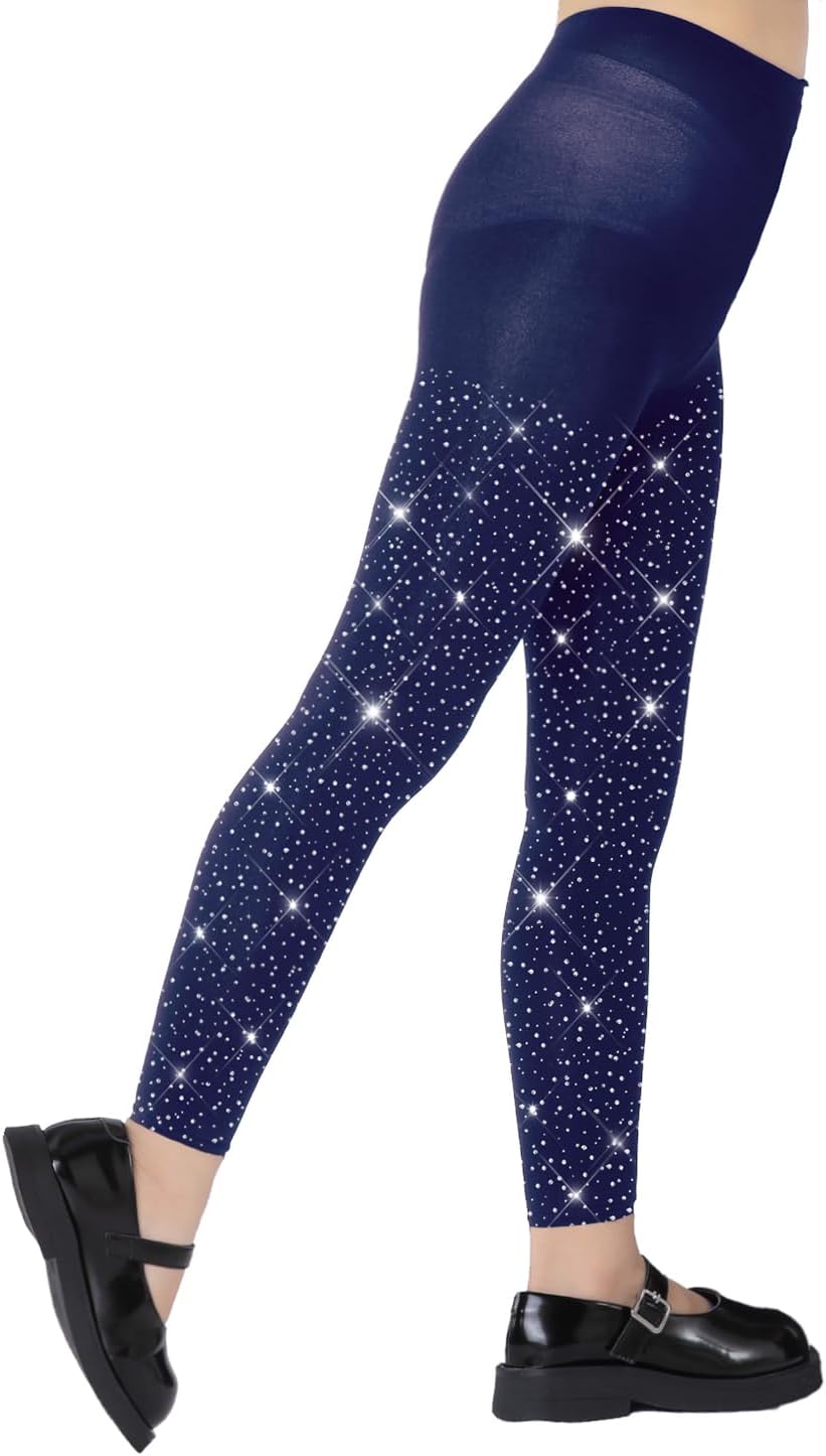 Footless Tights for Girls, Sparkle Rhinestone Stockings Ultra-Soft Kids Microfiber Tights