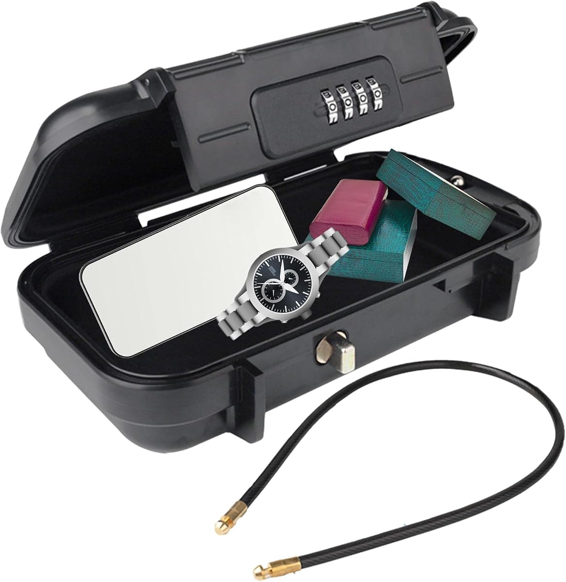 4-Digit Combination Mini Box for Travel Safe,Beach Safe for Valuables and Phone,Keep Your Money, Passport, and Earrings, Rings in our Small Box for Travel and Dorm Rooms(Black)