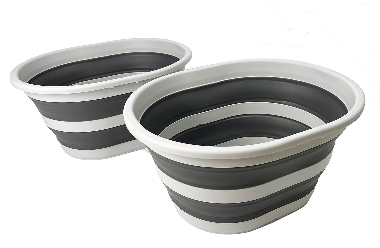 Sammart Grey/Steel Grey 22L (5.8 Gallons) Set Of 2 Collapsible Plastic Laundry Basket - Oval Bin/Foldable Storage Container/Pop Up Organizer - Portable Washing Tub - Space Saving Laundry Hamper (2, )