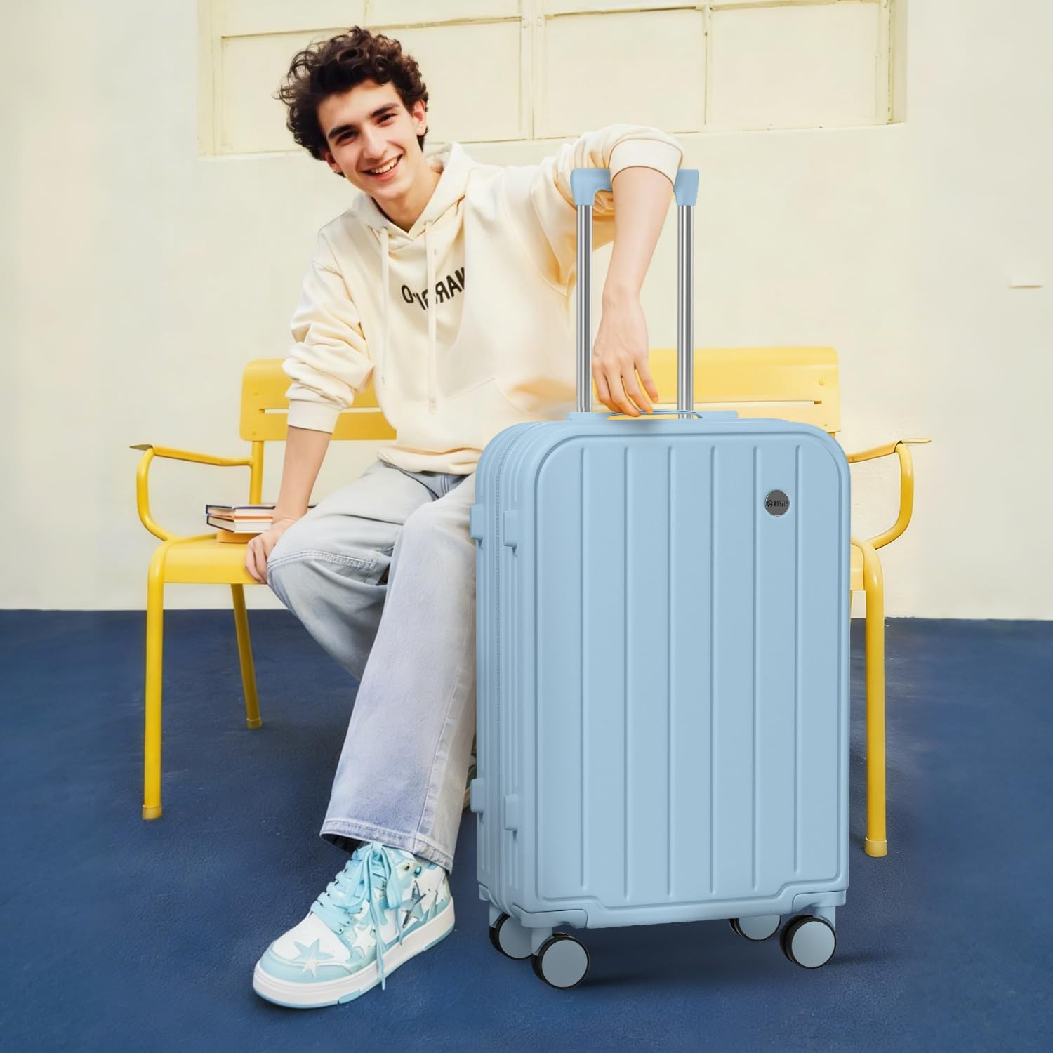 AnyZip Suitcases, Checked Luggage with TSA Lock, 24 Inch PC ABS Hard Shell Mediume Luggage for Women and Kids (Lightblue)