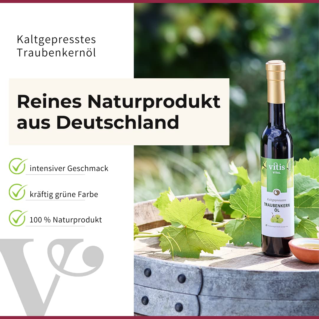 Vitis Traubenkernöl kaltgepresst 2x 250ml – natives Speiseöl reich an Vitamin E – zum Braten, Kochen, Backen & Salat – von der Mosel