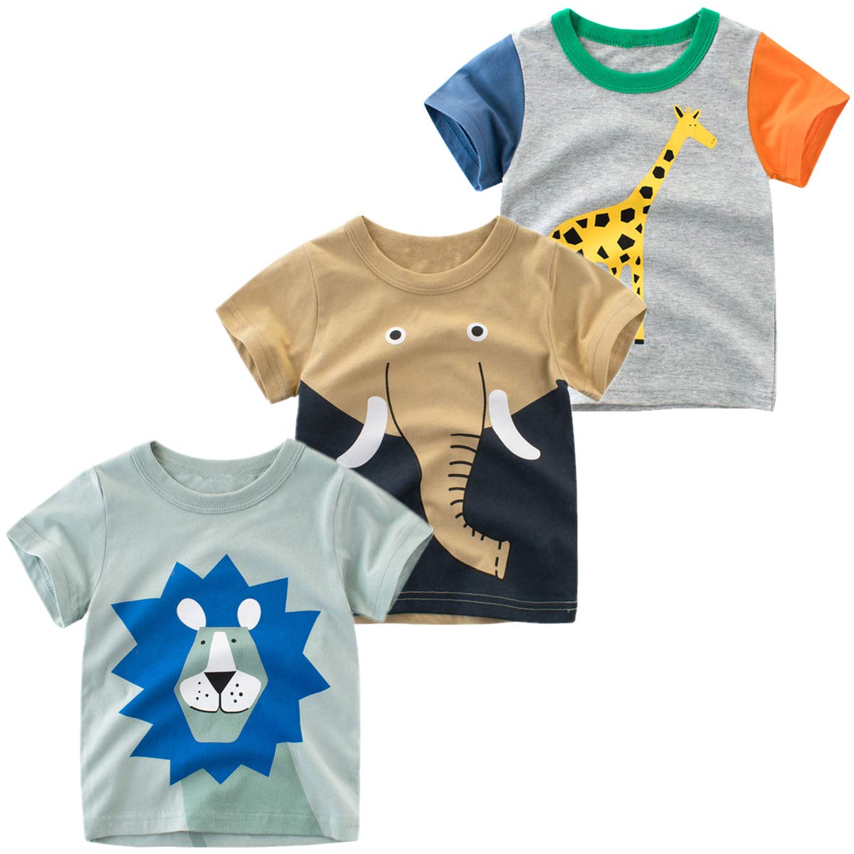NuzikuBoys' 3-Pack Dinosaur Short Sleeve Crewneck T-Shirts Top Tee Size 2-6 Years