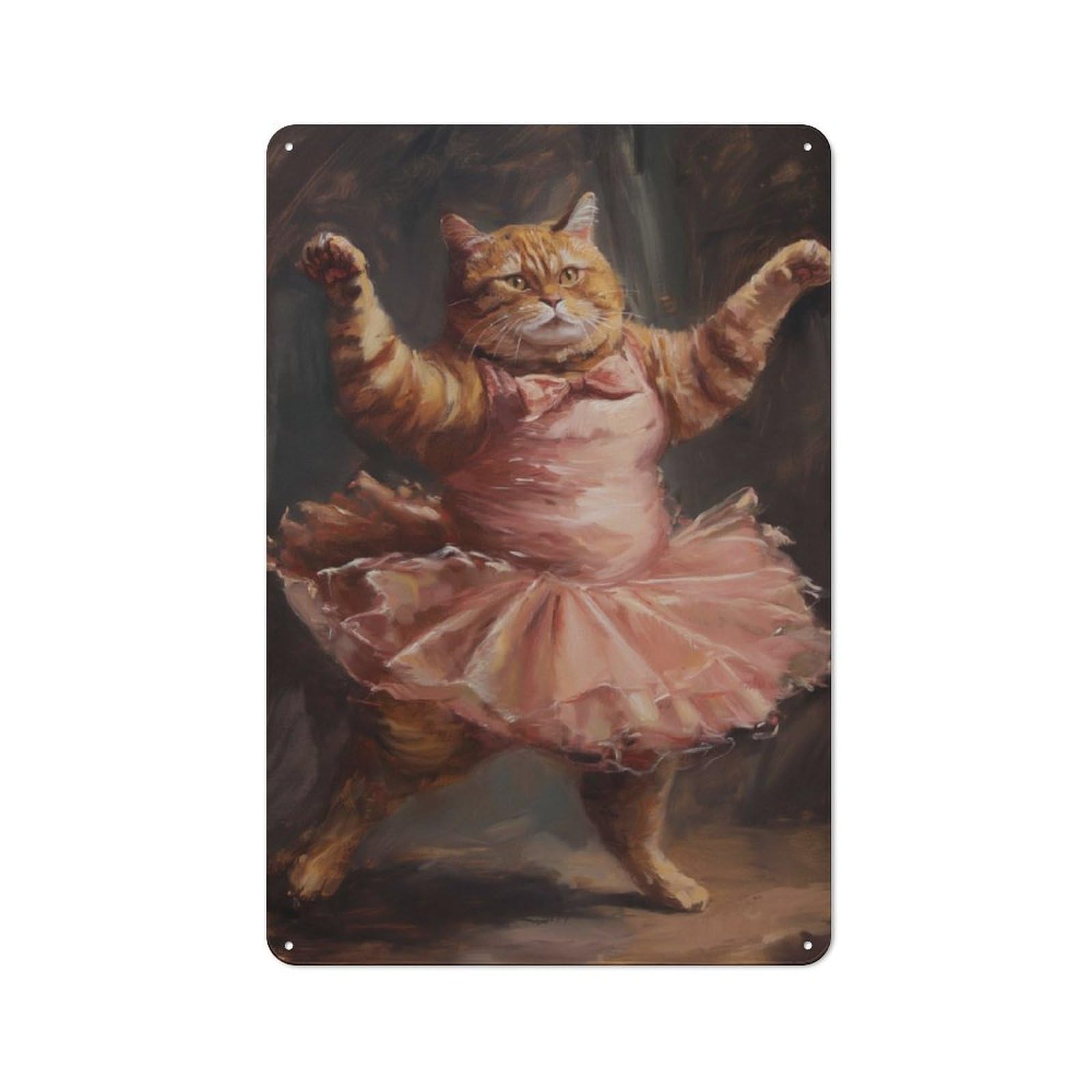 Junmoney Ballerina Orange Tabby Cat Retro Tin Sign 30X20cm For Pub Or Café, For Collectors Building A Themed Wall Display