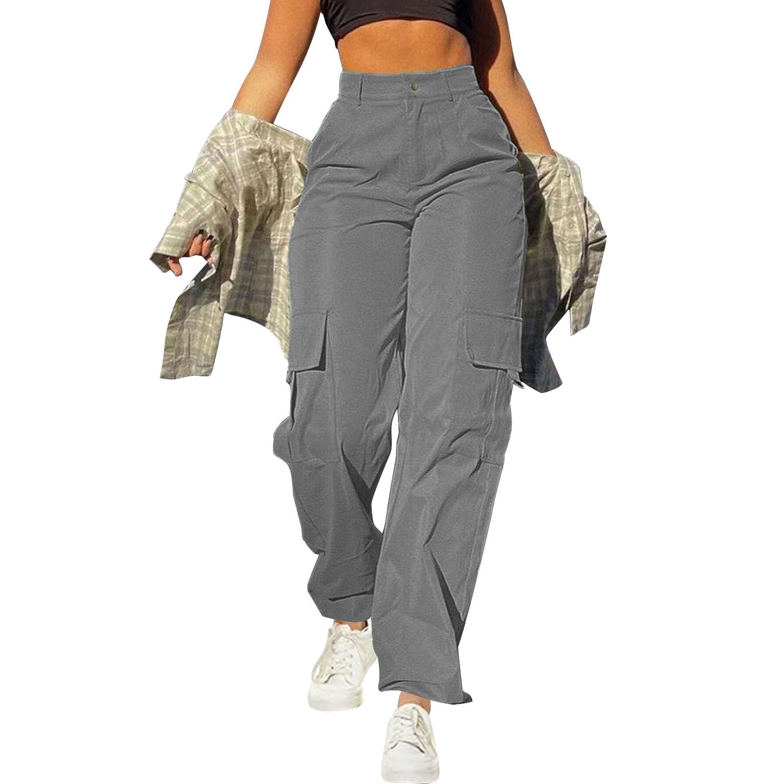 Wide Leg Cargo Sweatpants for Women 2025 Casual Fashion Button High Waisted Workwear Long Pants with Pockets Y2k