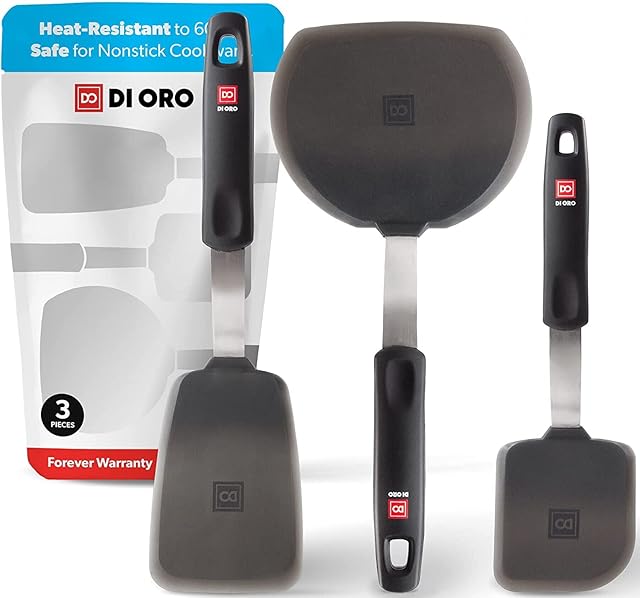 DI ORO® Designer Series Everyday Flexible Silicone Turner Spatulas - 315°C Heat-Resistant Rubber Kitchen Fish Slice - Versatile Silicone Spatulas - BPA Free, FDA Approved, and LFGB Certified