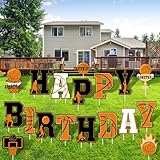 menkxi 18 cartelli con scritta happy birthday con paletti, decorazioni per il prato, decorazioni per feste a tema, palla di compleanno, cartelli per prato all'aperto, per ragazzi e ragazze, sport