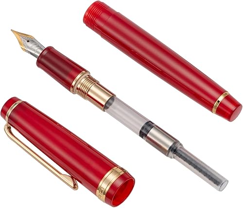 Miniatura 4 de Jinhao 82 - Pluma estilográfica acrílica, punta extra fina de iridio con convertidor de tinta, color rojo transparente, diseño clásico, bolígrafo de