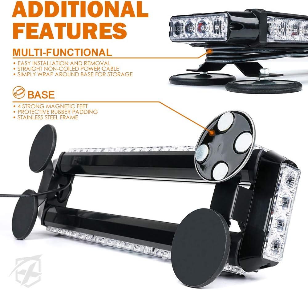 Xprite Amber LED Rooftop Strobe Flashing Light Bar 21" Double Side High Visibility Emergency Hazard Warning Beacon Lights w/Magnetic Base for Safety Construction Vehicles Tow Trucks Pickup Snowplow